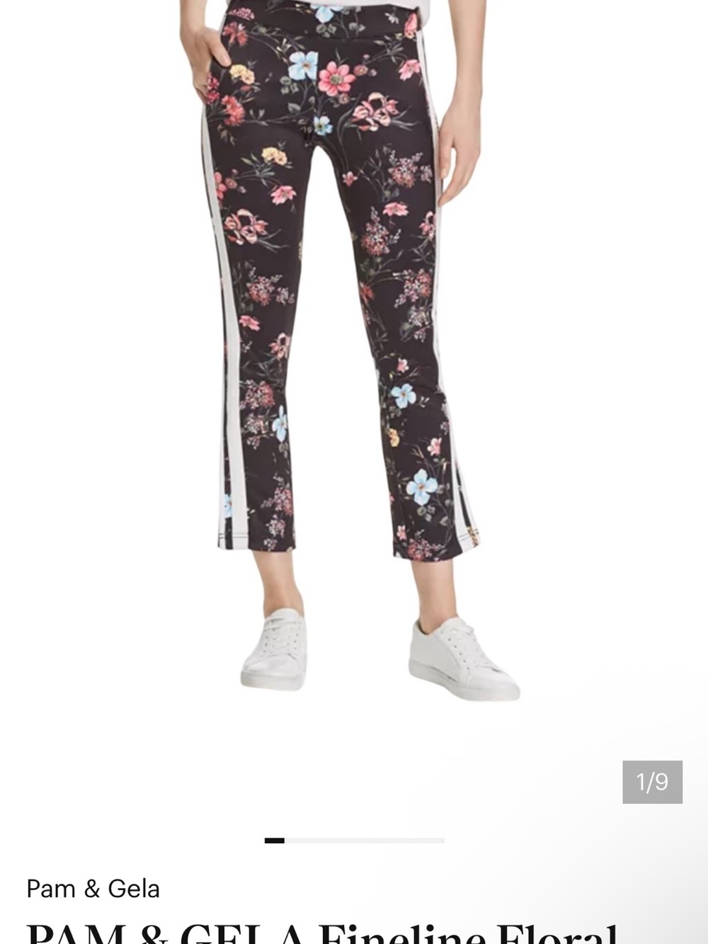 Pam & Gela Black Track Pants with Pink & Blue Floral Print